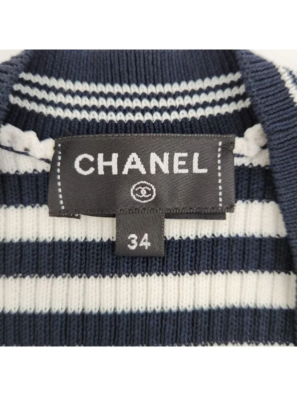 Chanel Marine Stripe Knit Cardigan Navy White
